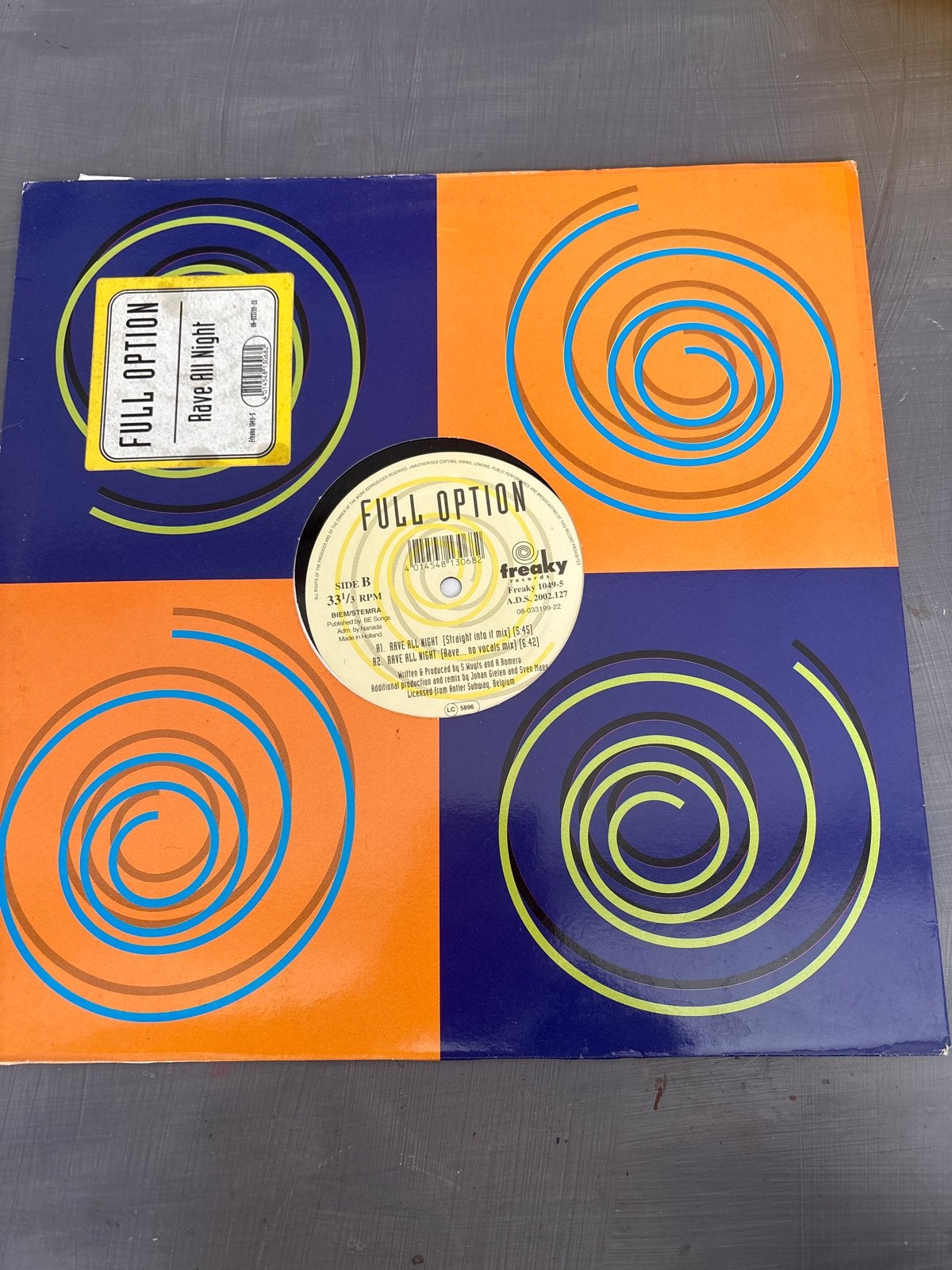 Full Option - Rave All Night (Vinyl, 12 inch), Cd's en Dvd's, LP, Dance, Ophalen of Verzenden, Zo goed als nieuw