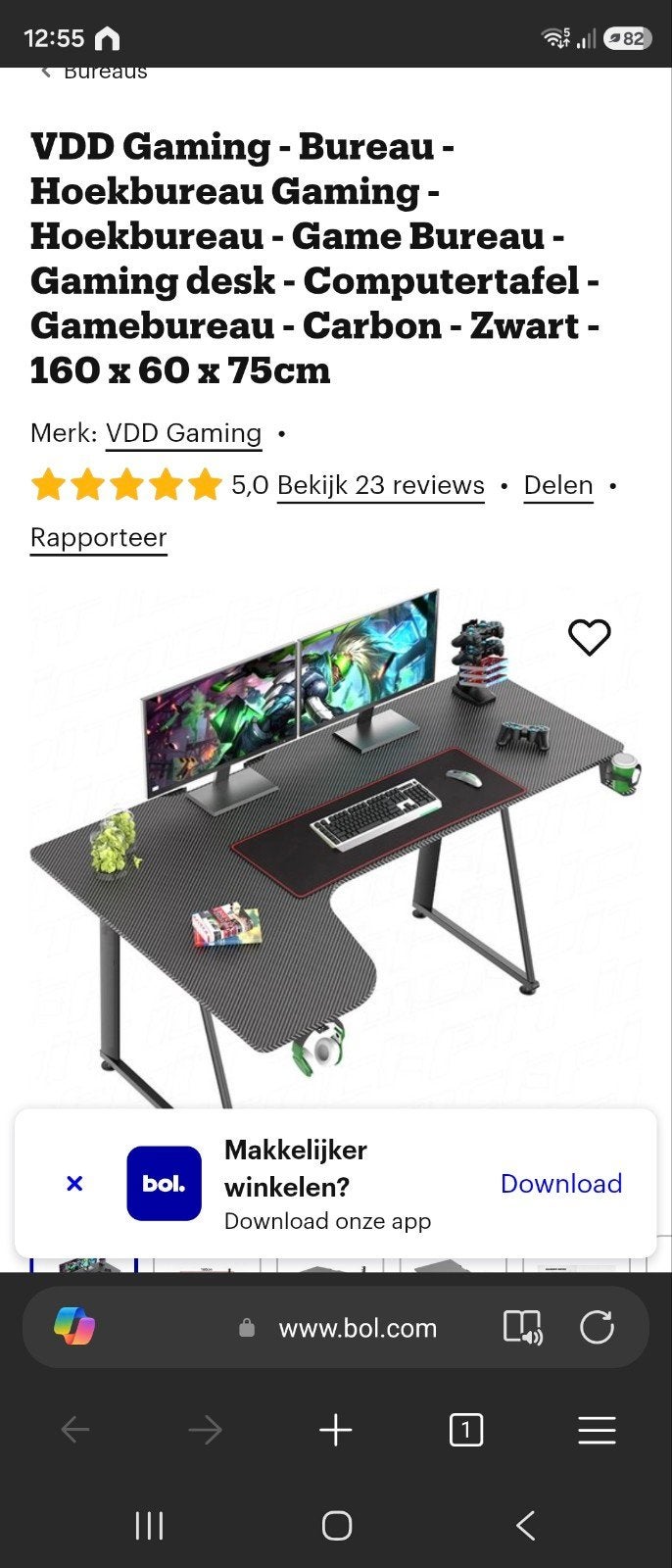 Gaming Hoekbureau - Zwart - 160x60x75cm, Huis en Inrichting, Ophalen, Zwart, Gebruikt, Metaal