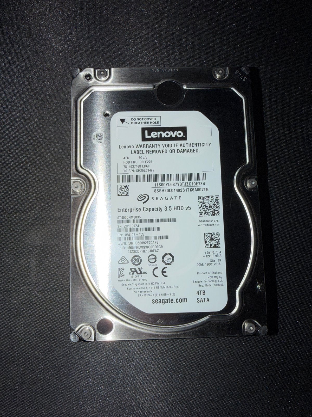 Lenovo Seagate Enterprise Capacity 3.5 HDD v5 4TB SATA, Computers en Software, Intern, Gebruikt, Verzenden, Server