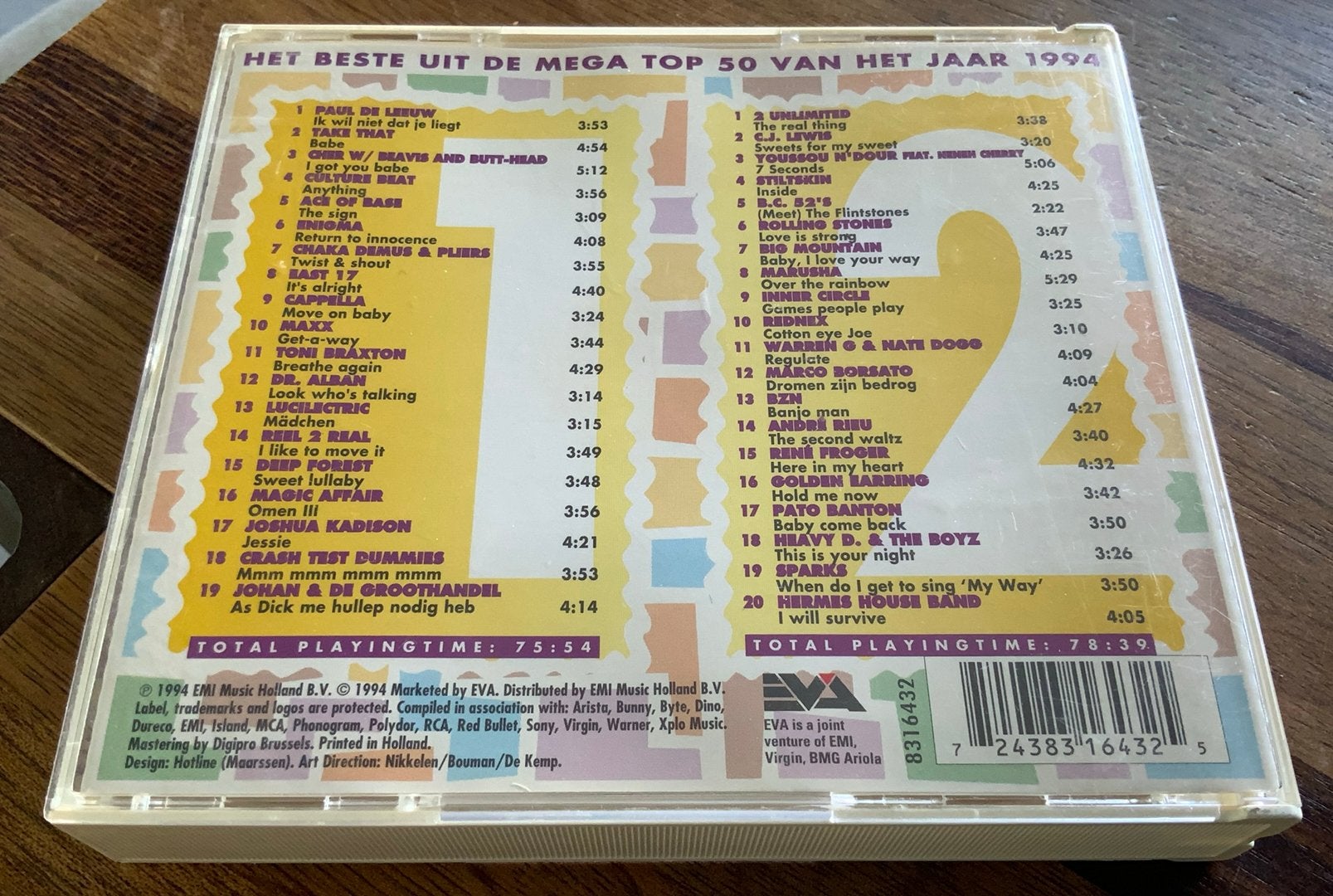 DUBBEL CD MEGA TOP 50 ‘94 VARIOUS EVA LABEL HOLLAND STONES, Inclusief boekje, Gebruikt, Boxset, Verzenden