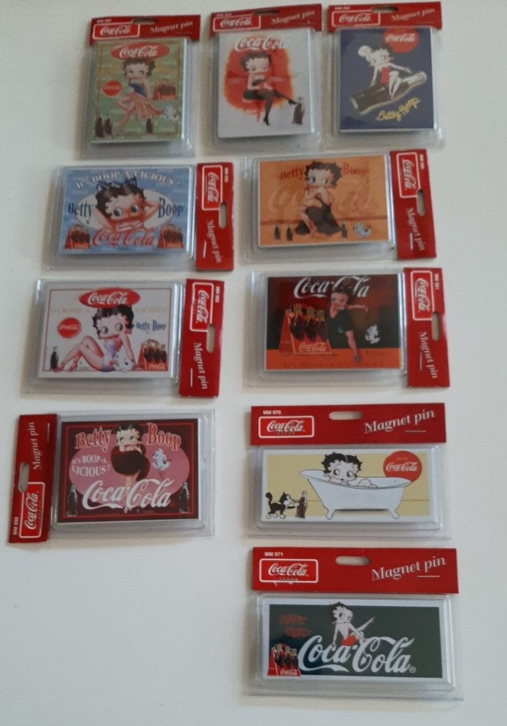 Betty Boop Coca Cola strip pin-up magneten magneet tekenfilm, Verzamelen, Stripfiguren, Verzenden, Betty Boop, Zo goed als nieuw
