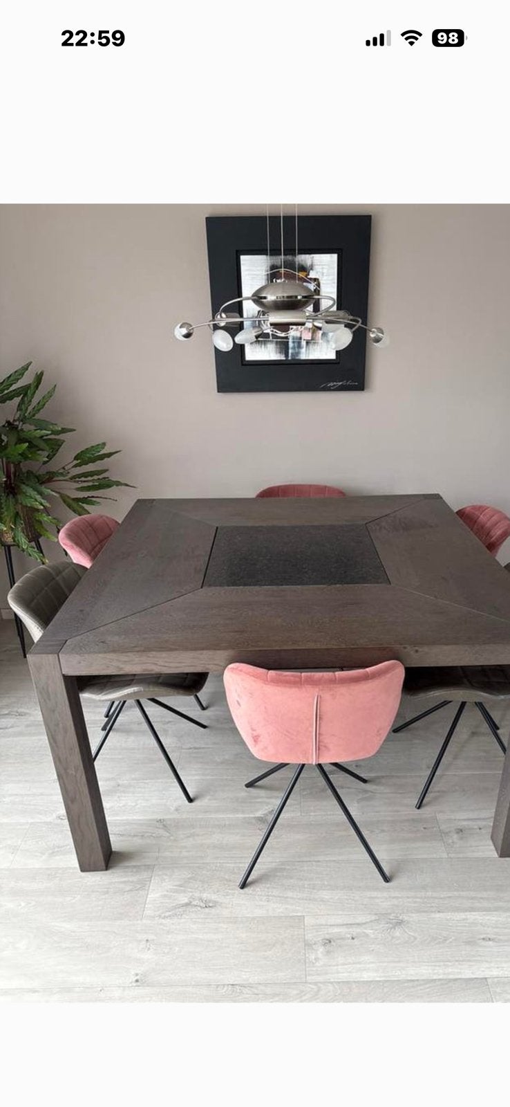 Vierkant tafel 140-140 cm. leem kleur van Goossens, Huis en Inrichting, Tafels | Eettafels, Ophalen, Gebruikt, Vijf personen of meer