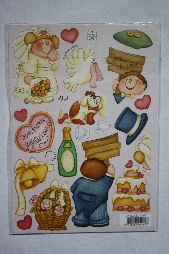 9 st. A5 knipvellen Ja ik wil 121, Hobby en Vrije tijd, Kaarten | Zelf maken, Ophalen of Verzenden, Nieuw, Man of Vrouw, Knipvel