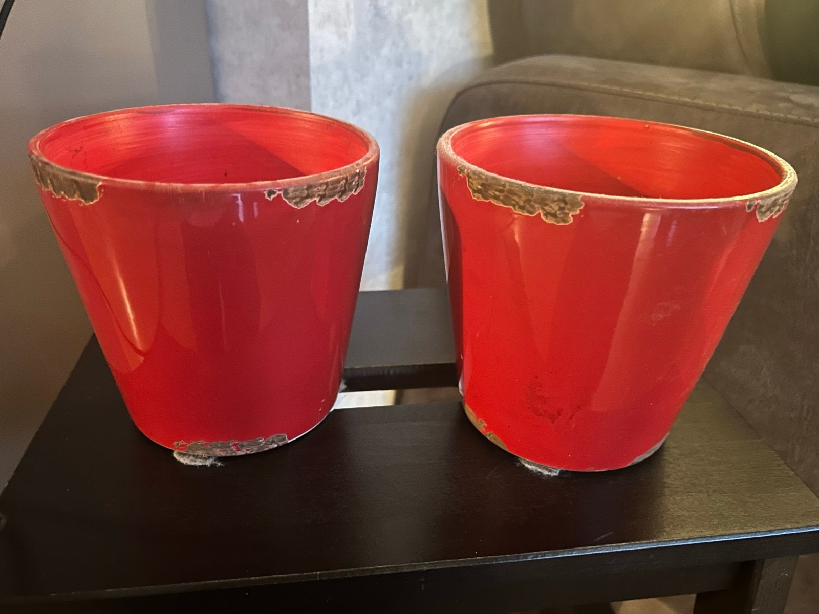 Set van 2 rode bloempotten, gebruikt, Tuin en Terras, Gebruikt, Rond, Binnen, Minder dan 40 cm