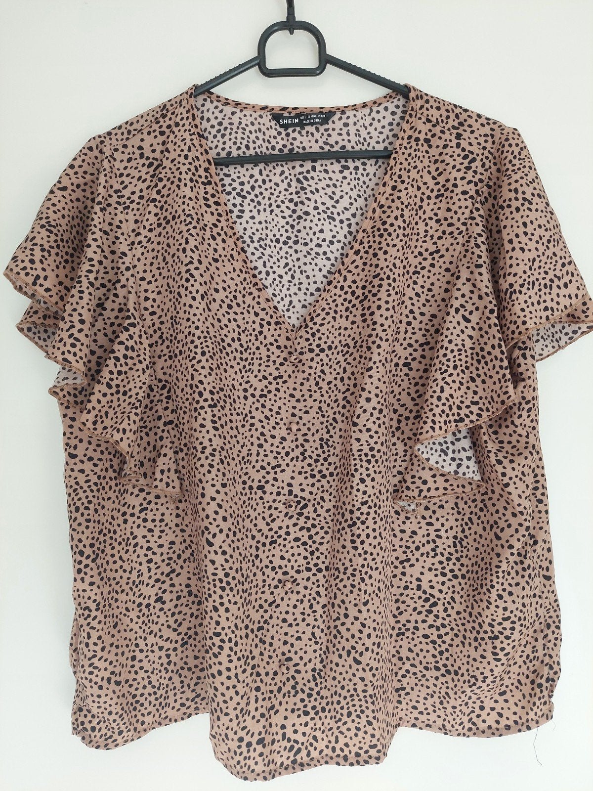 Shein Blouse met Luipaardprint en Ruches, Beige, Maat 42/44 (L), Ophalen of Verzenden, Zo goed als nieuw