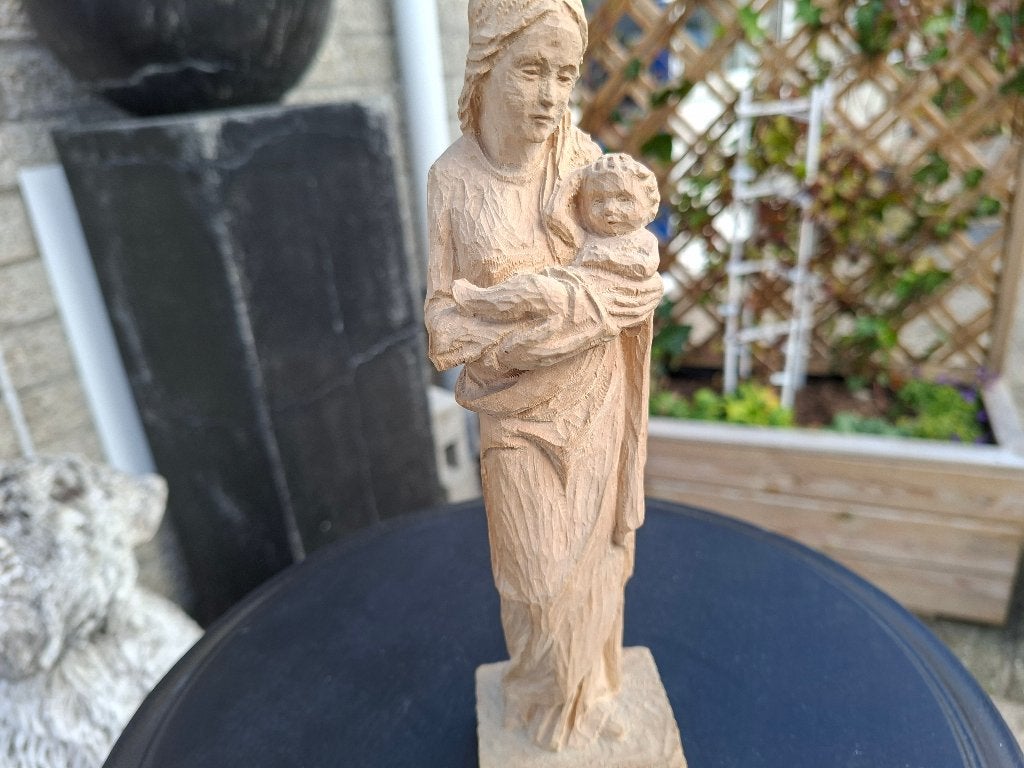 antiek handgemaakt houten beeld heilige maagd Maria+ chr, Antiek en Kunst, Ophalen of Verzenden, Handgemaakt