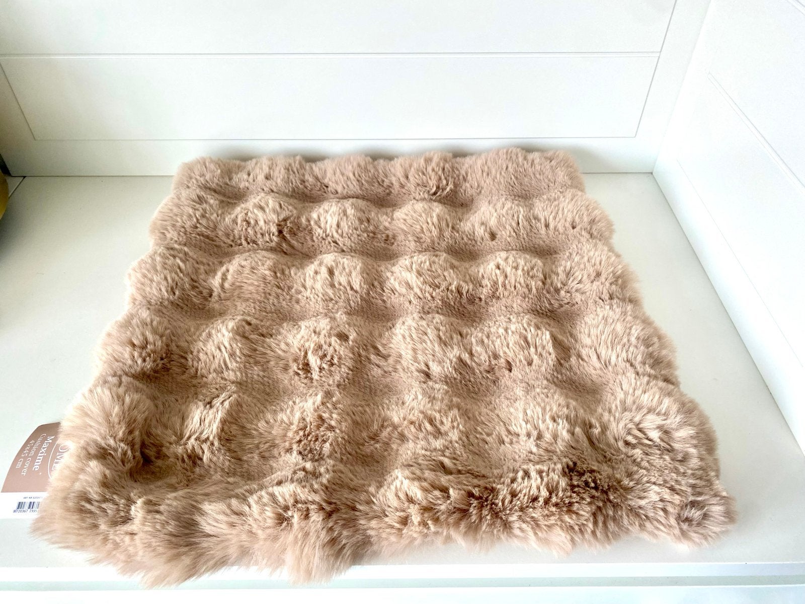 Zacht beige kussenhoes van imitatiebont, 45x45 cm, Overige merken, Beige, Nieuw, Vierkant