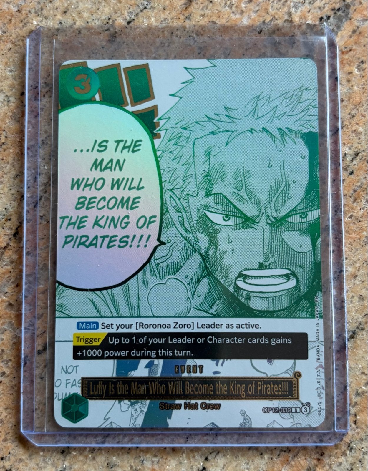 One Piece Card Game OP02-038 Roronoa Zoro Event Kaart, Ophalen of Verzenden, Zo goed als nieuw, Losse kaart, Foil