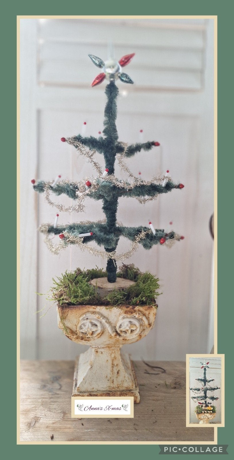 Vintage antieke kerstboom met kaarsjes en piek, Verzenden