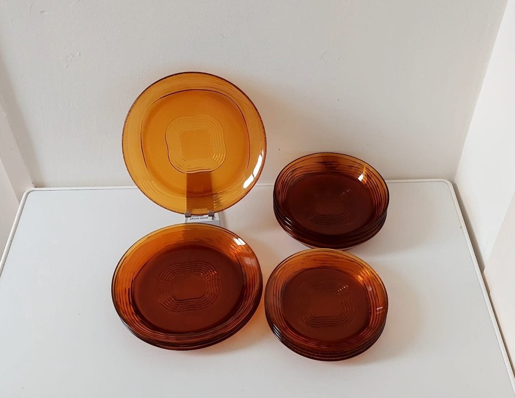 12 Vintage borden Duralex Ondine amber glas, Eu, Overige merken, Eu, Vintage