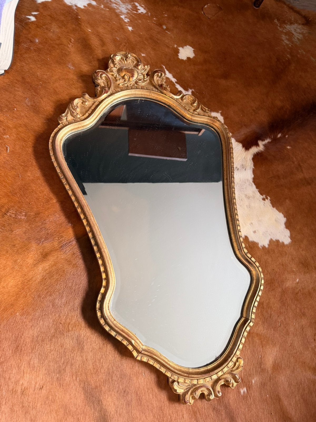Vintage gouden spiegel – barok / rococo, Ophalen of Verzenden, Ovaal, Minder dan 50 cm