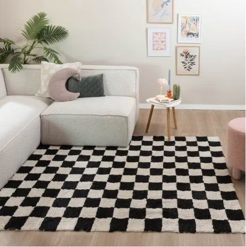Retro vloerkleed Katoen! Zwart-wit 200*290, Ophalen of Verzenden, Nieuw, Zwart, Tapijt