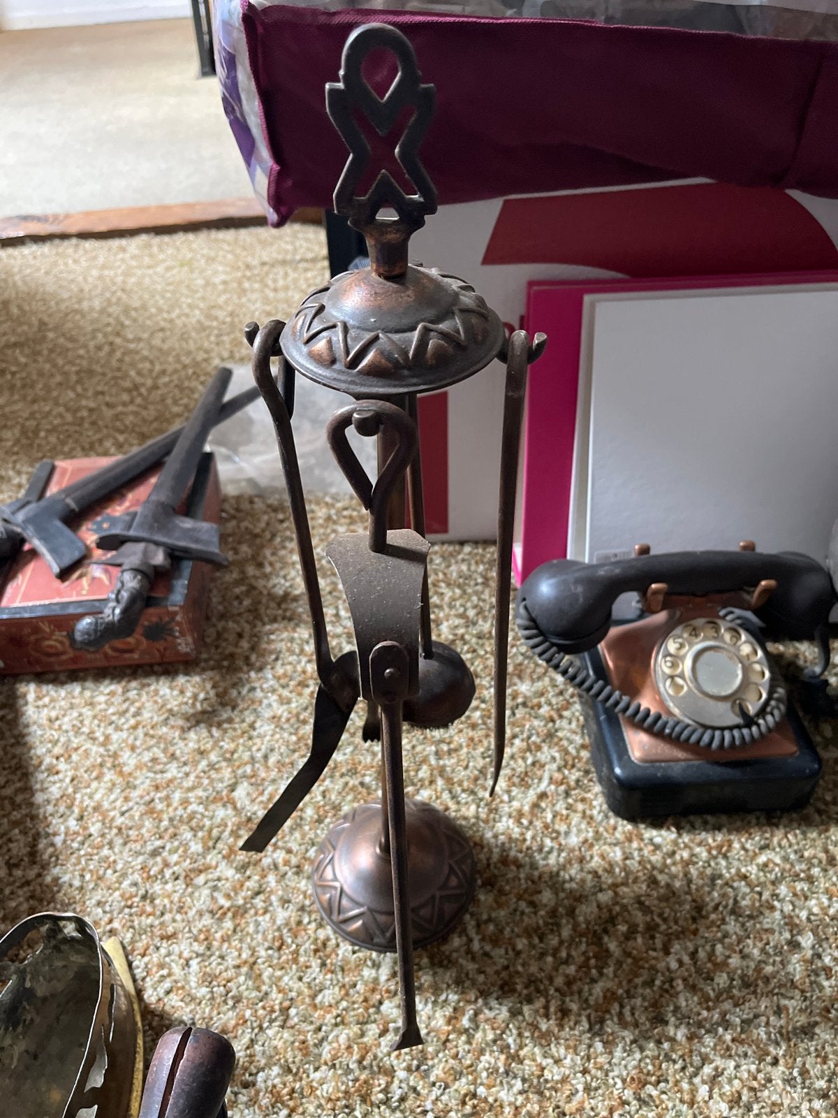Antieke koperen haardstel met standaard, Antiek en Kunst, Antiek | Koper en Brons, Ophalen, Koper
