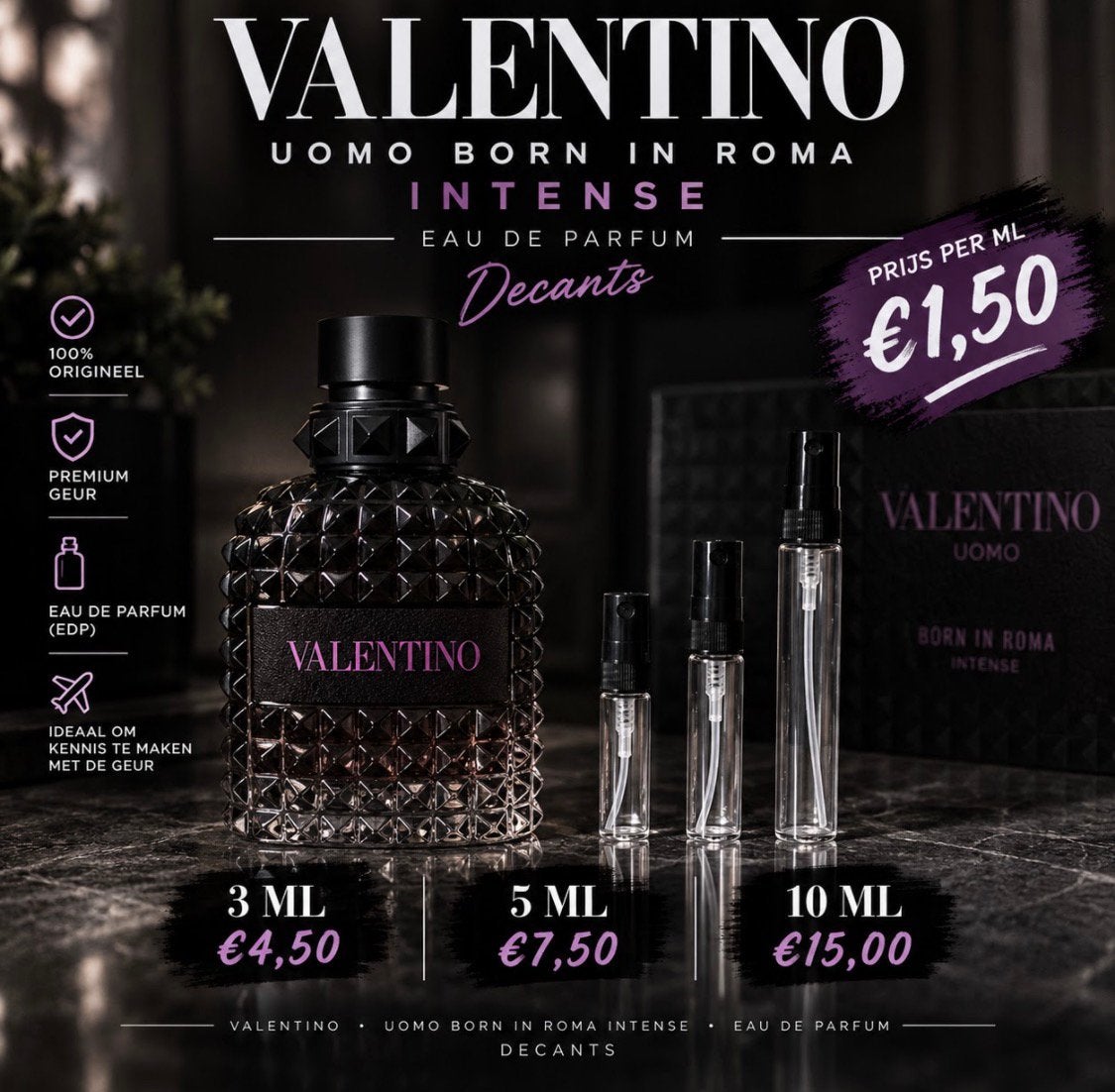 Valentino Uomo Born In Roma Intense EDP  Decants 3/5/10 ML, Ophalen of Verzenden, Nieuw