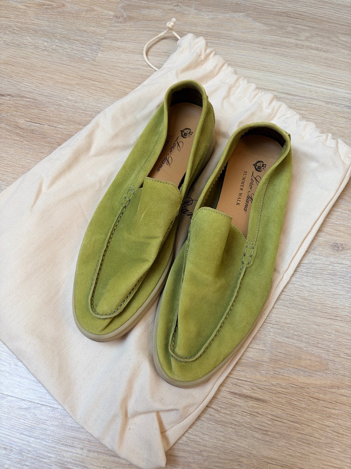 Loro Piana Loafers met Dustbag - Groen Suède, Ophalen, Zo goed als nieuw, Groen, Instappers