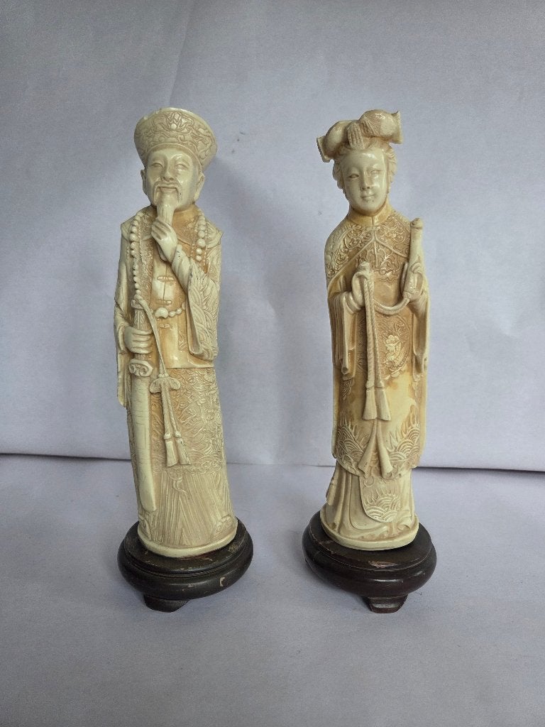 Chinese keizer en keizerin Qing-dynastie beelden - replica's, Antiek en Kunst, Beige, Op standaard, Ophalen of Verzenden, 27 cm