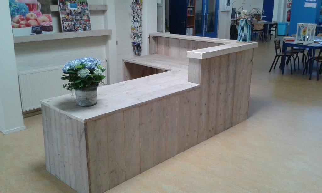 Steigerhout receptiebalie, toonbank L-model in elke maat, Ophalen, Nieuw