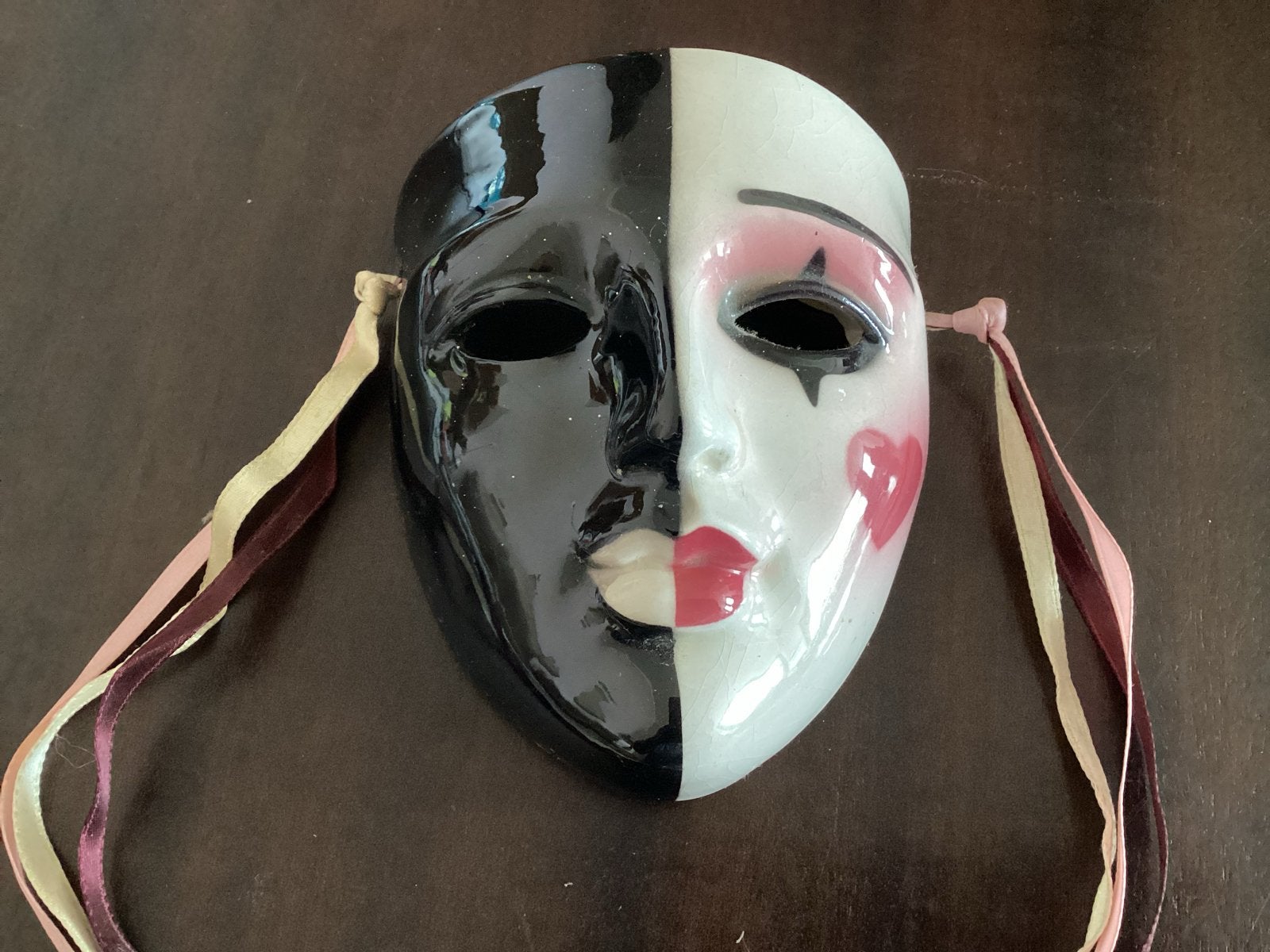 Venetiaans masker - Zwart/Wit met linten, Antiek en Kunst, Curiosa en Brocante, Ophalen of Verzenden