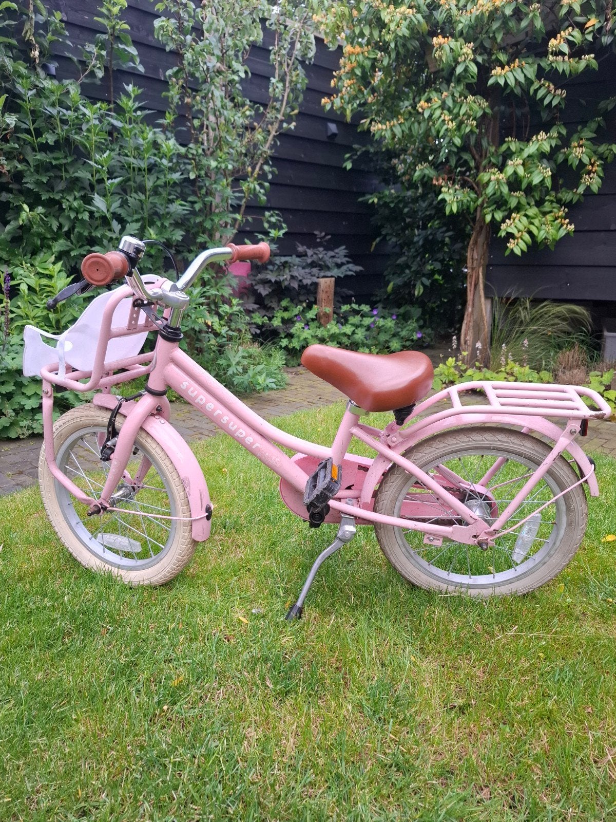 Supersuper Kinderfiets 16 inch Roze, Ophalen, Terugtraprem, Supersuper, 16 tot 20 inch