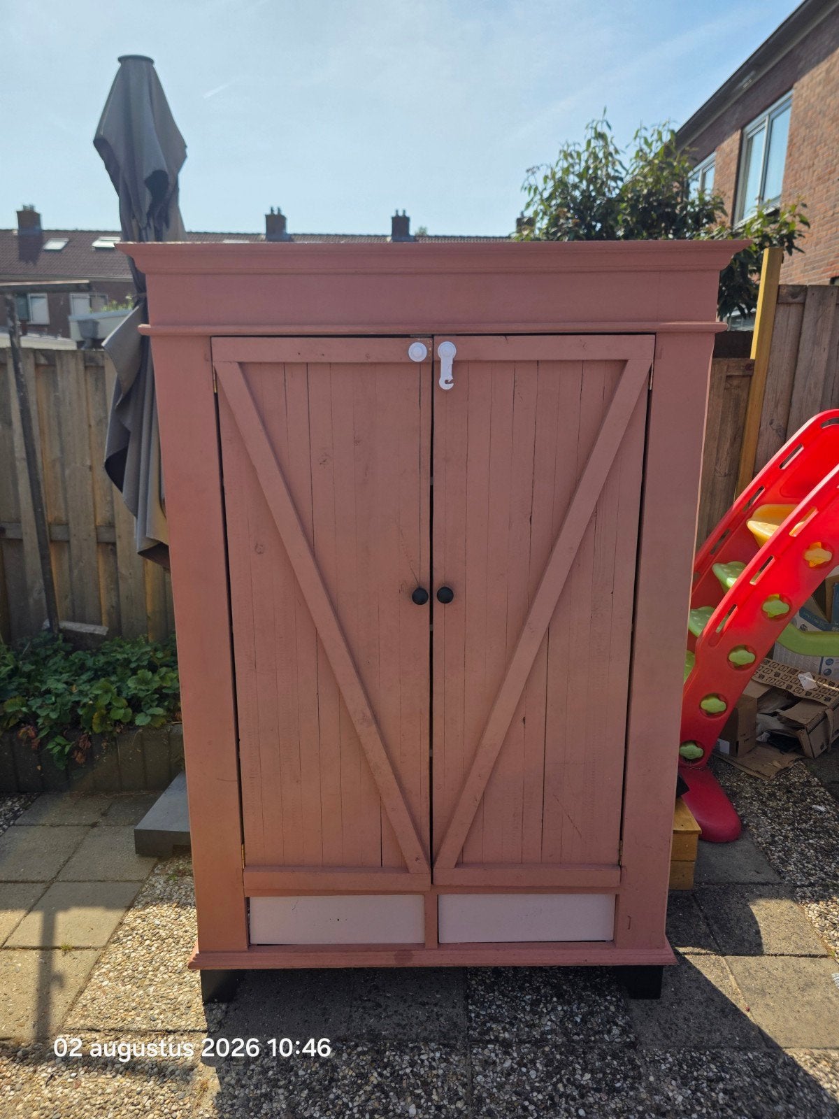 Vintage roze houten kast met planken en lades, Antiek en Kunst, Ophalen