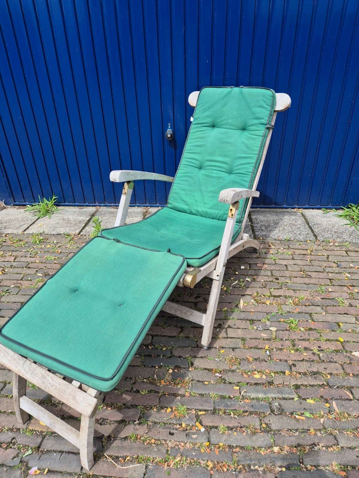 Houten Ligstoel met Kussens en Wieltjes, Tuin en Terras, Ophalen, Gebruikt, Hout, Verstelbaar