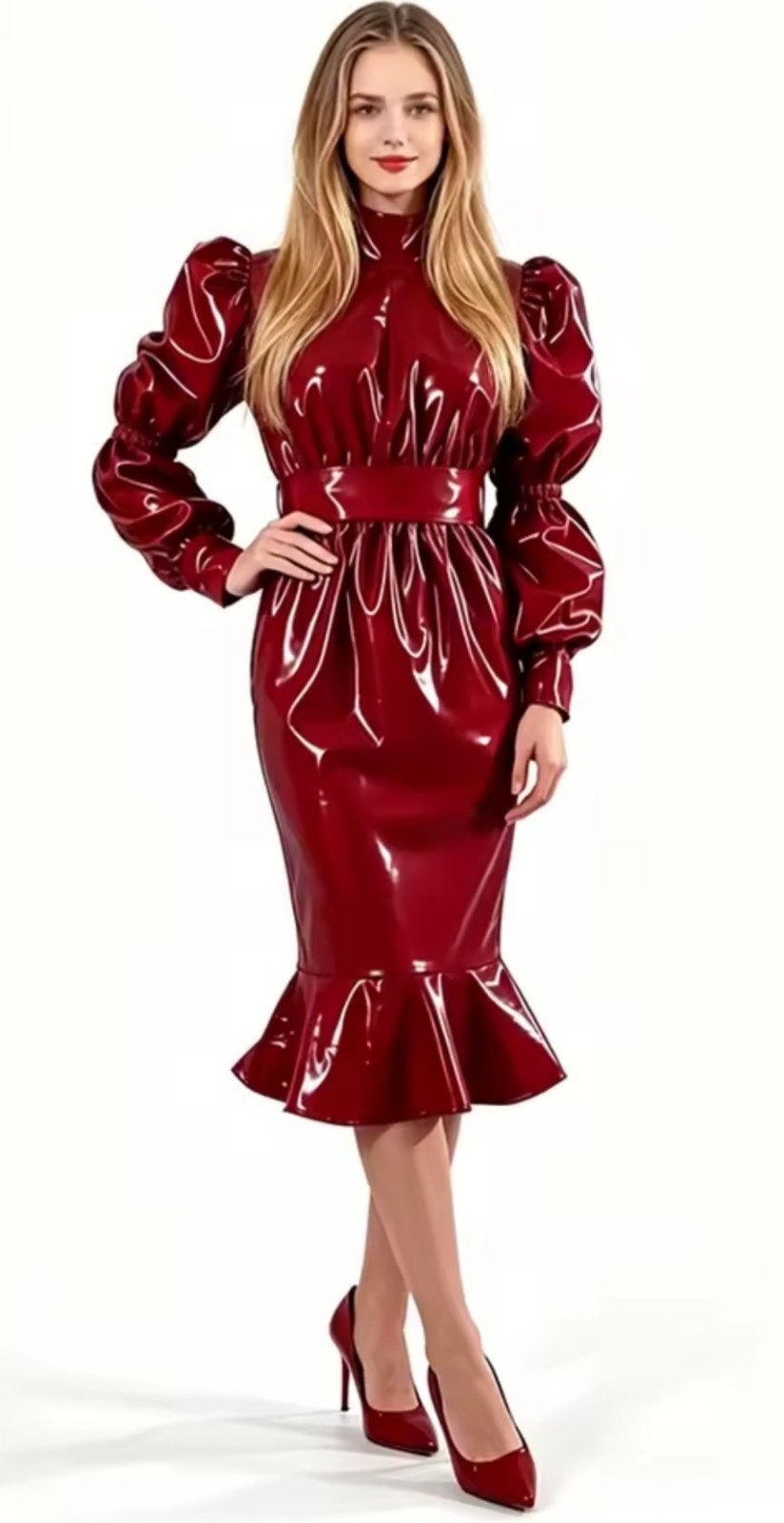Prachtige Lak Kokerjurk Peplum, tm 3XL, Kleding | Dames, Jurken, Verzenden, Nieuw, Knielengte