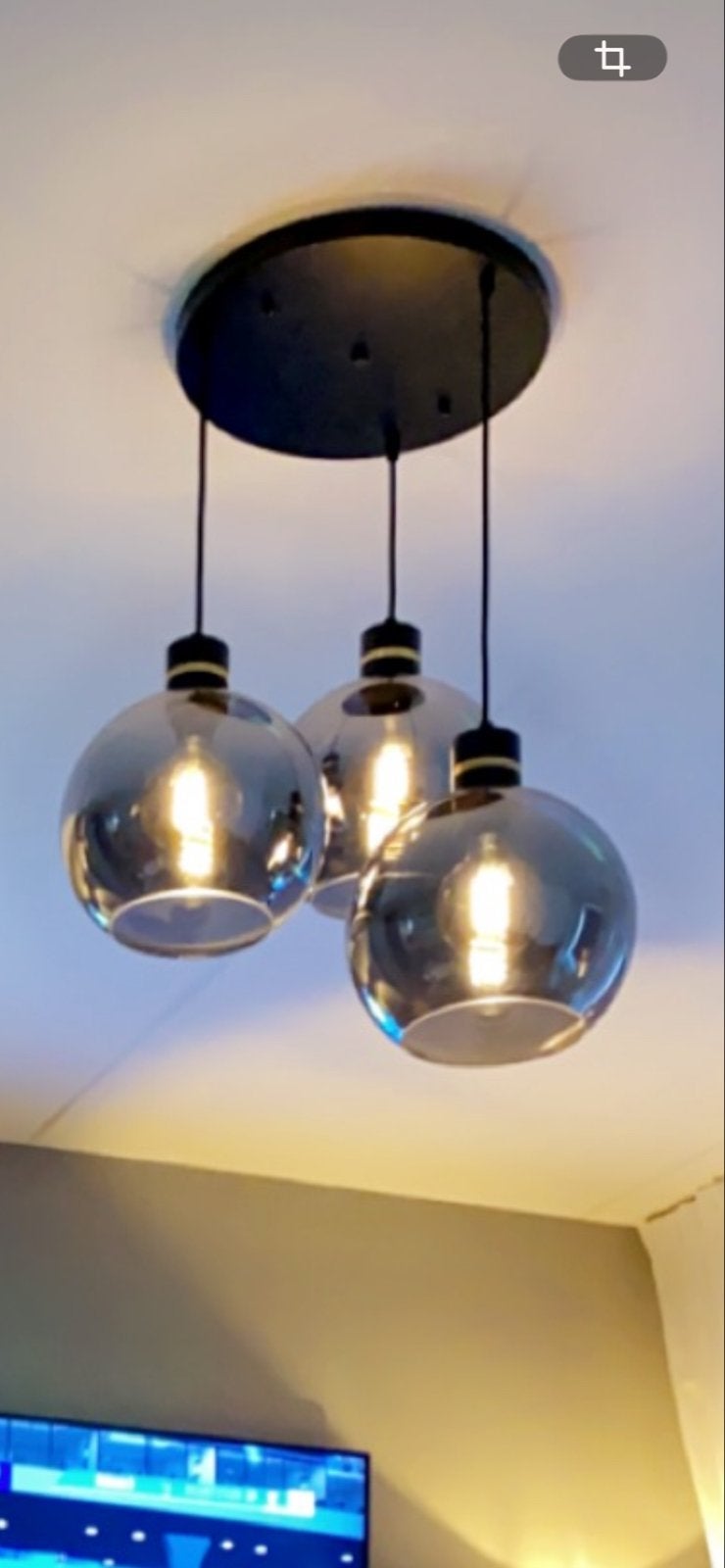Moderne hanglamp met 3 glazen bollen, Ophalen, Zo goed als nieuw, Glas, E27 (groot)