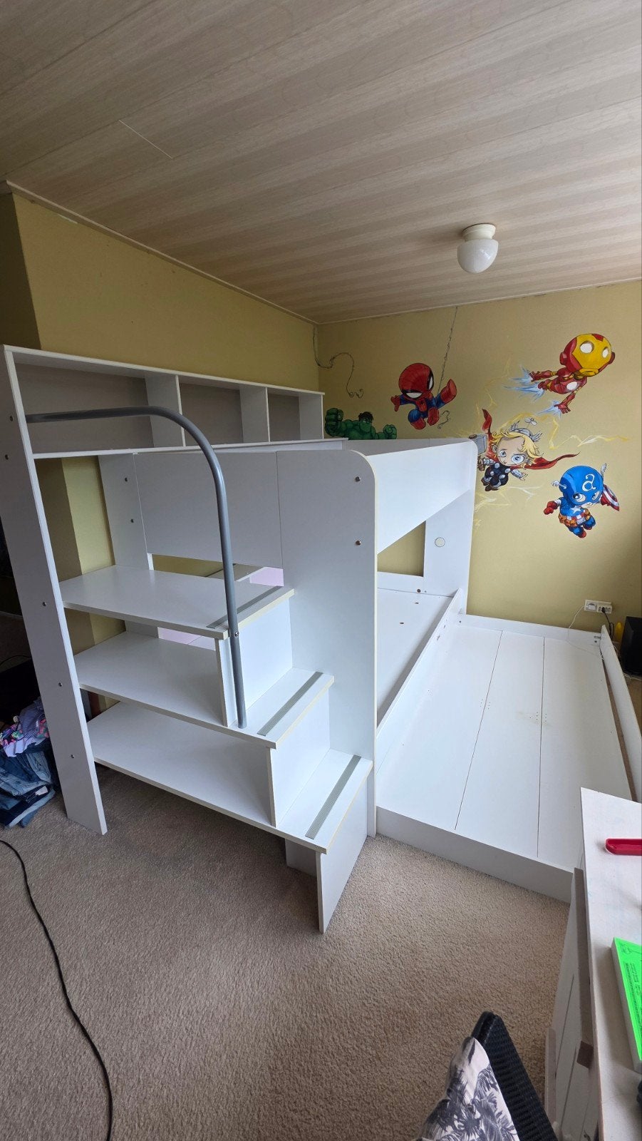 Mooi stapelbed met trap, kastjes en slaaplade, Ophalen, Gebruikt, 160 tot 180 cm, Tweepersoons
