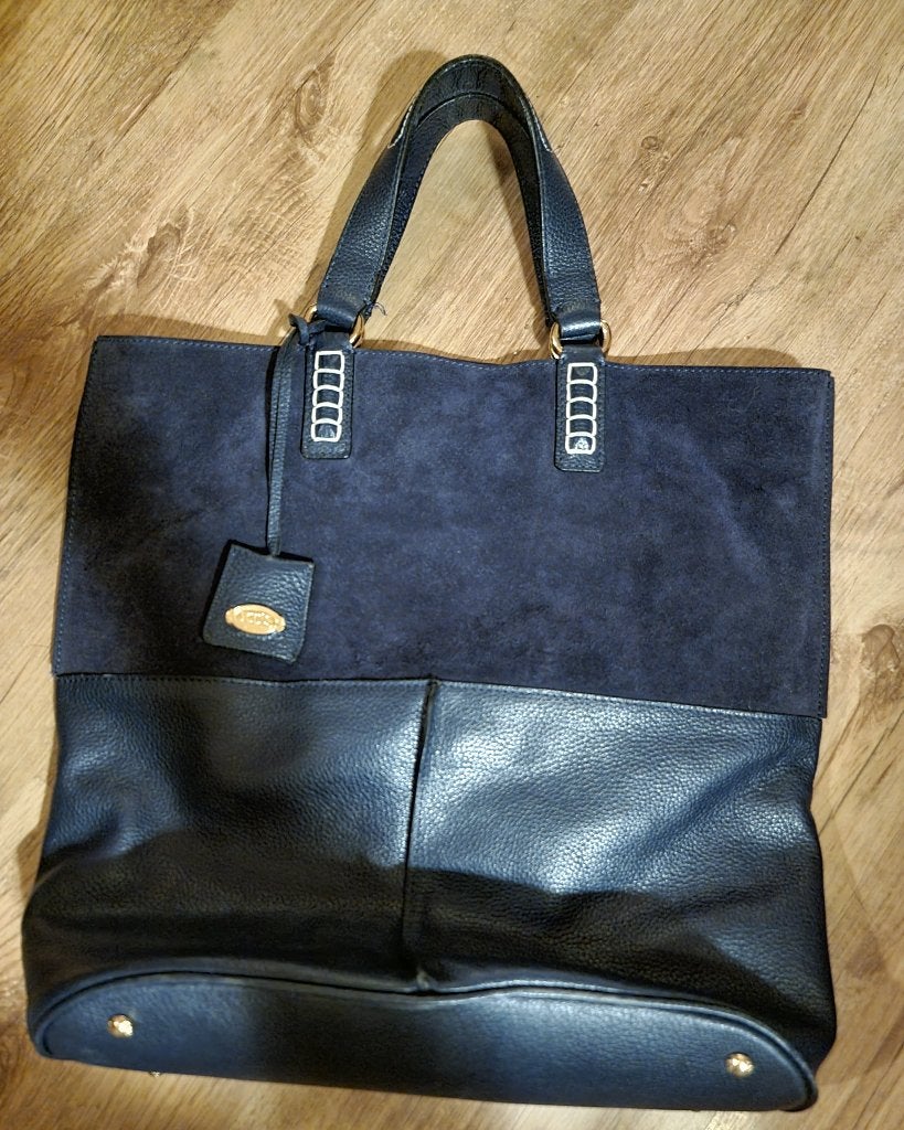 Originele Tod's Handtas Crossbody Deep Blue Suede & Leather, Ophalen, Zo goed als nieuw, Blauw, Handtas