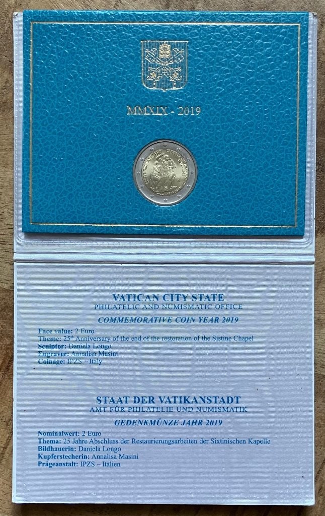 2 euro 2019 Vaticaan - 25 Jaar Restauratie Sixtijnse Kapel, Ophalen, Vaticaanstad, 2 euro, Losse munt