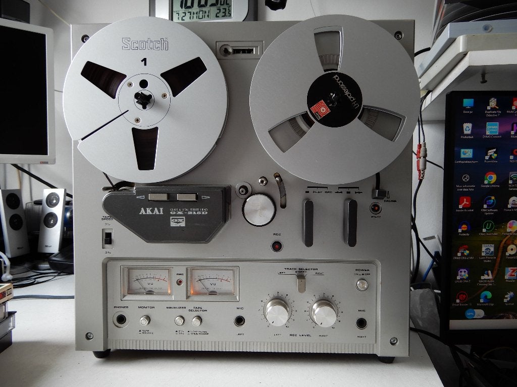 Akai autoreverse bandrecorder GX215D met 4 18cm spoelen, Ophalen, Bandrecorder, Met banden