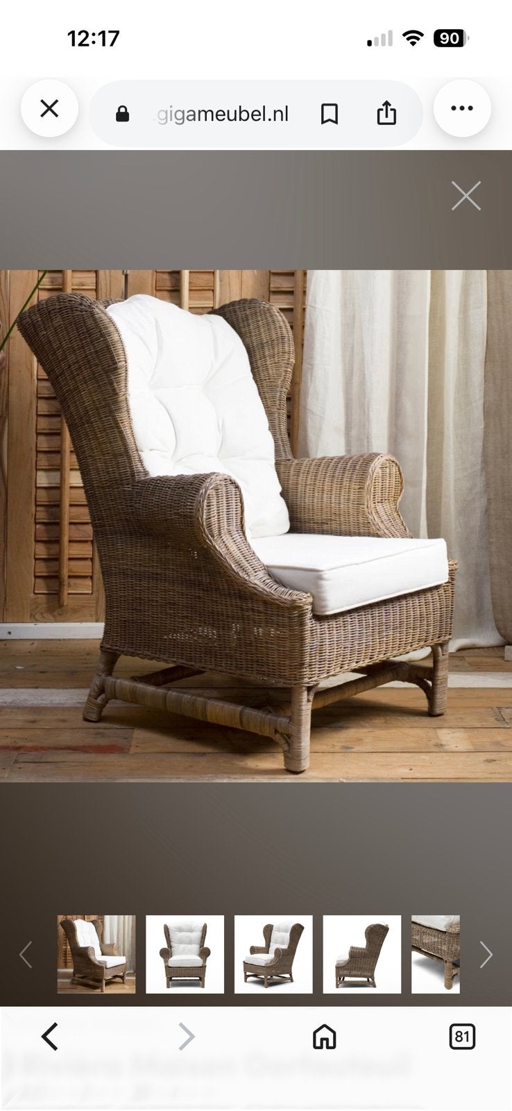 GEZOCHT: 2x Rivièra maison fauteuils, Ophalen of Verzenden, Zo goed als nieuw, 75 tot 100 cm, 50 tot 75 cm