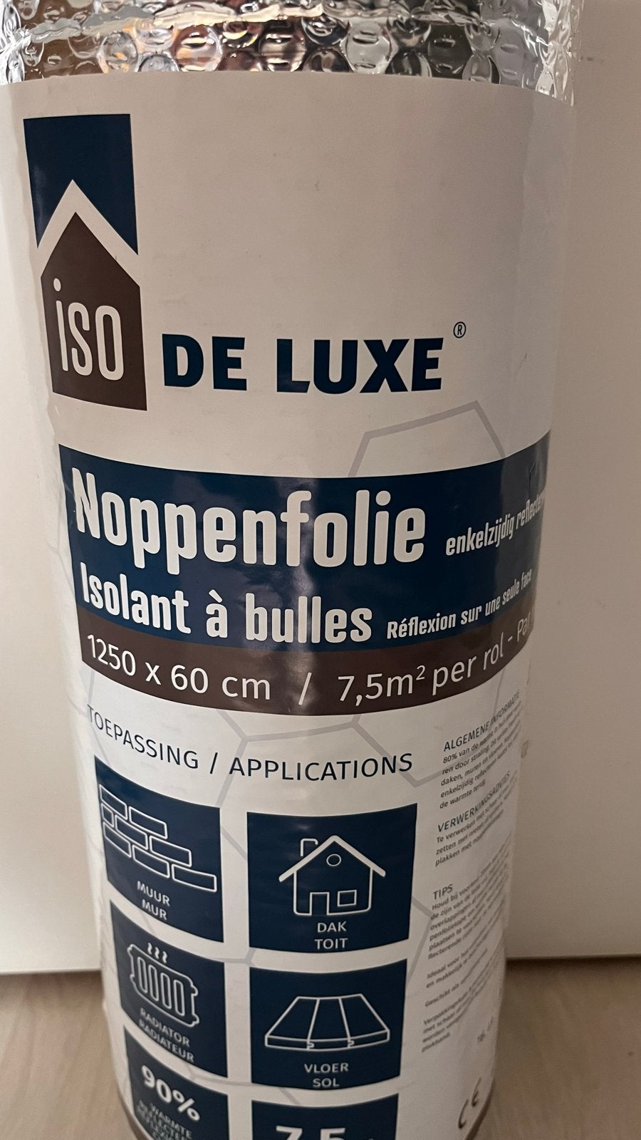 Noppenfolie 1250 x 60 cm / 7,5m² per rol, Doe-het-zelf en Verbouw, Isolatie en Afdichting, Overige materialen, Nieuw, 5 tot 10 m²
