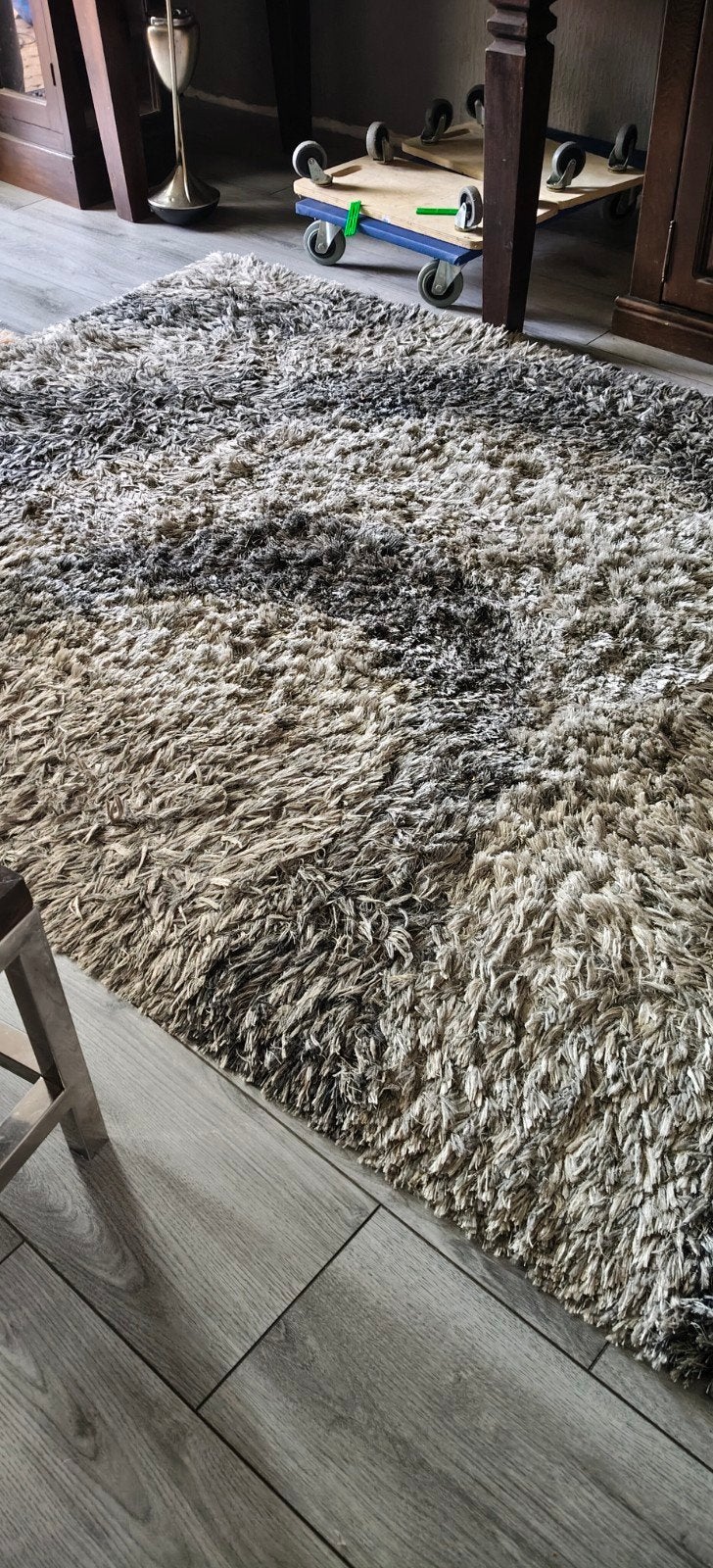 Shaggy tapijt grijs/zwart, Ophalen, Gebruikt, Modern, Shaggy, 150 tot 200 cm