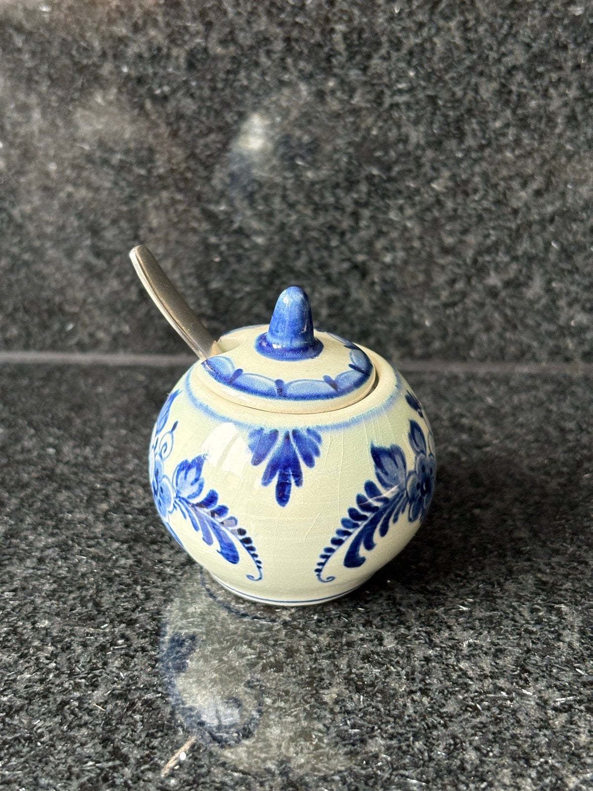 Origineel Delfts Blauw Kruidenpotje met Lepel, Antiek en Kunst, Antiek | Porselein, Ophalen of Verzenden