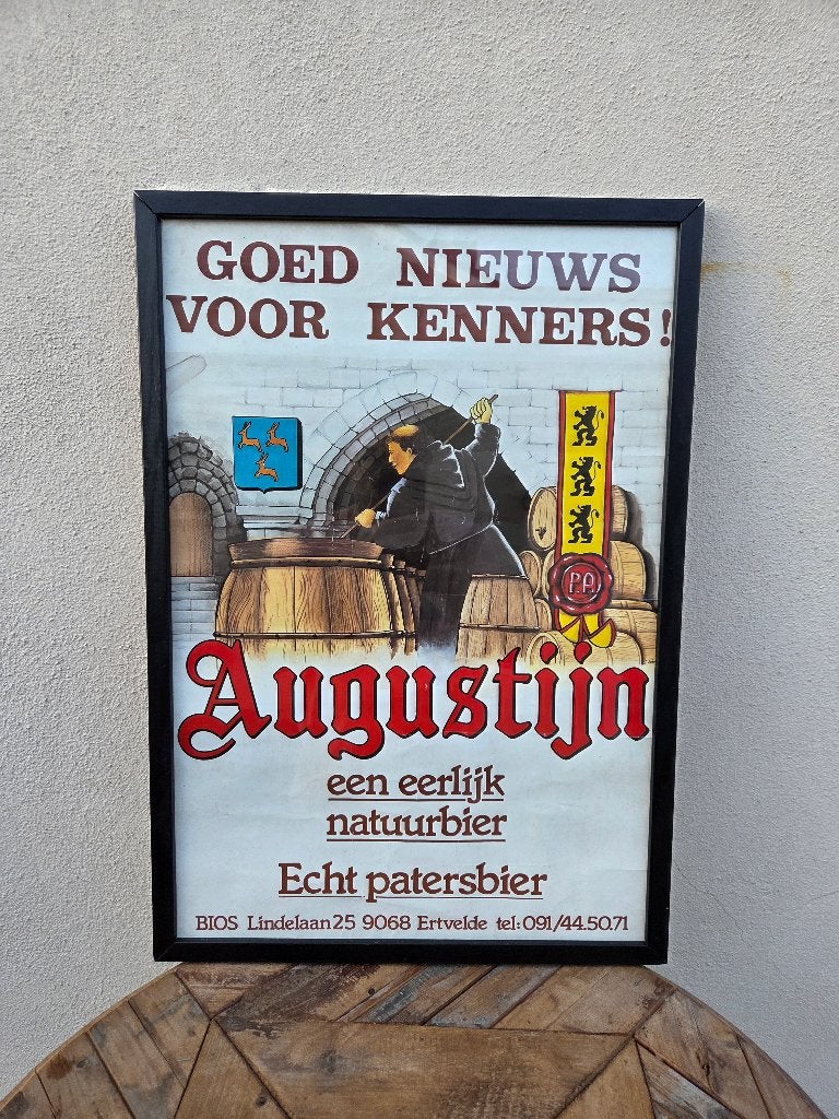 Oud Augustijn bier poster in lijst, Ophalen of Verzenden, Gebruikt, Reclamebord, Plaat of Schild, Overige merken