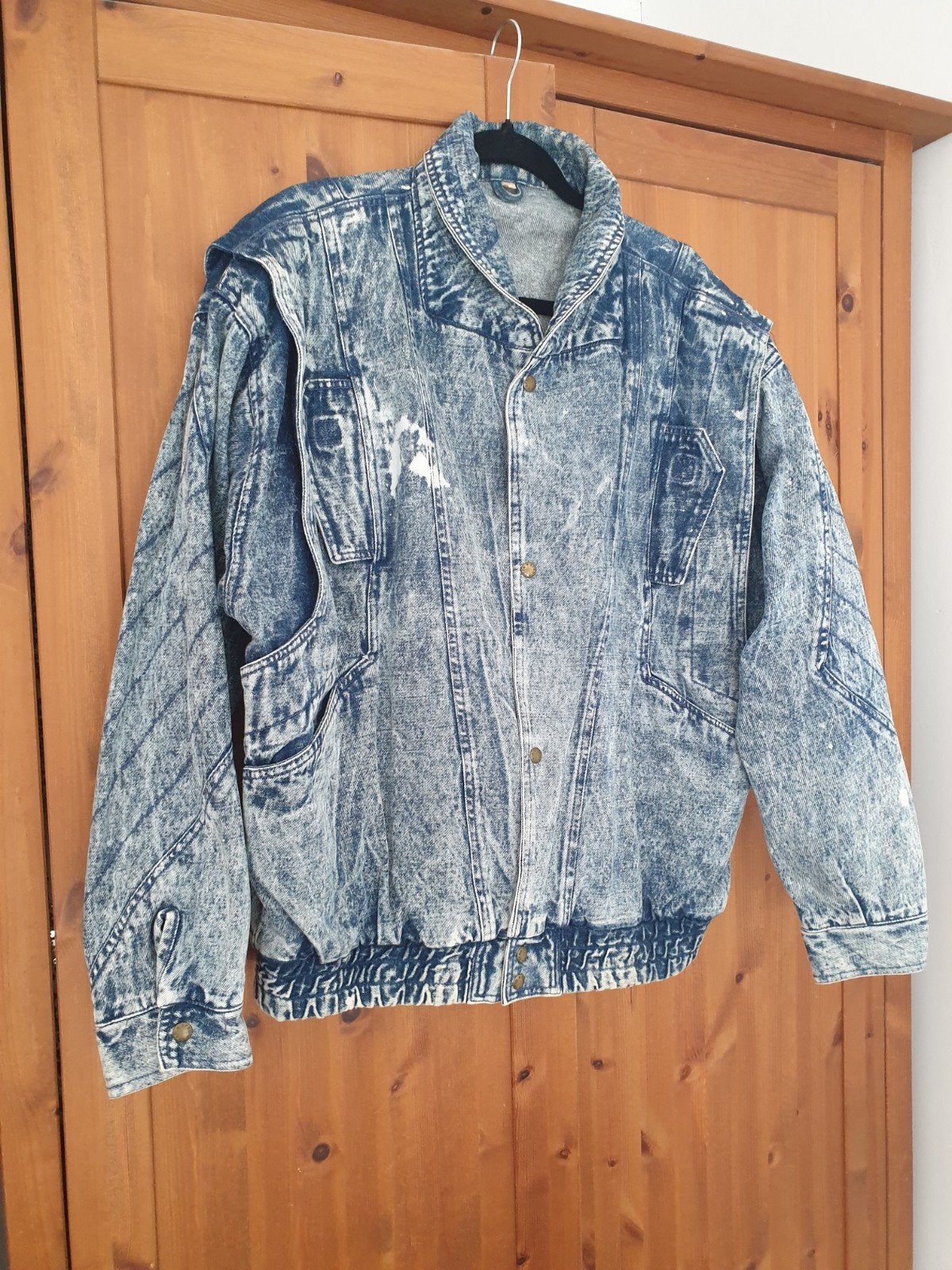 Vintage jaren 80/90 oversized acid wash spijkerjack L, Efro, Blauw, Maat 42/44 (L), Ophalen of Verzenden