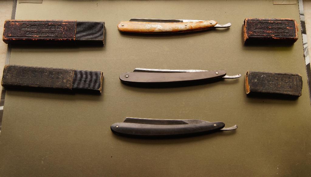 3x vintage open scheermessen, Ophalen, Gebruikt, Gehele gezicht