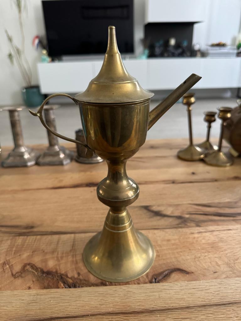 Antieke Geelkoperen Olielamp "Snotneus" - 18e/19e Eeuw, Ophalen of Verzenden, Koper of Brons