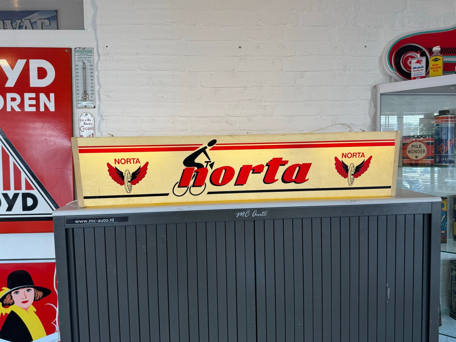 Vintage Norta Reclame Lichtbak - Fietsenwinkel Decoratie, Ophalen, Gebruikt, Lichtbak of (neon) lamp
