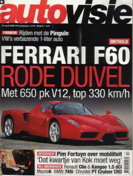 Autovisie 9 2002 : BMW 745i - Mazda6 - VW L1 - Ferrari Enzo, Ophalen of Verzenden, Gelezen, Algemeen