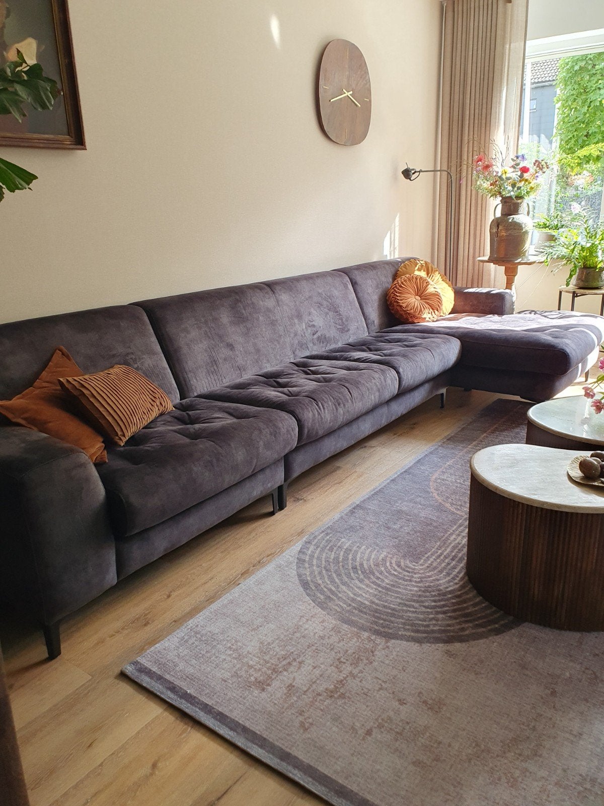 Grote hoekbank in antraciet stof - zo goed als nieuw, Ophalen, Modern, Comfortabel, 100 tot 125 cm, Hoekbank