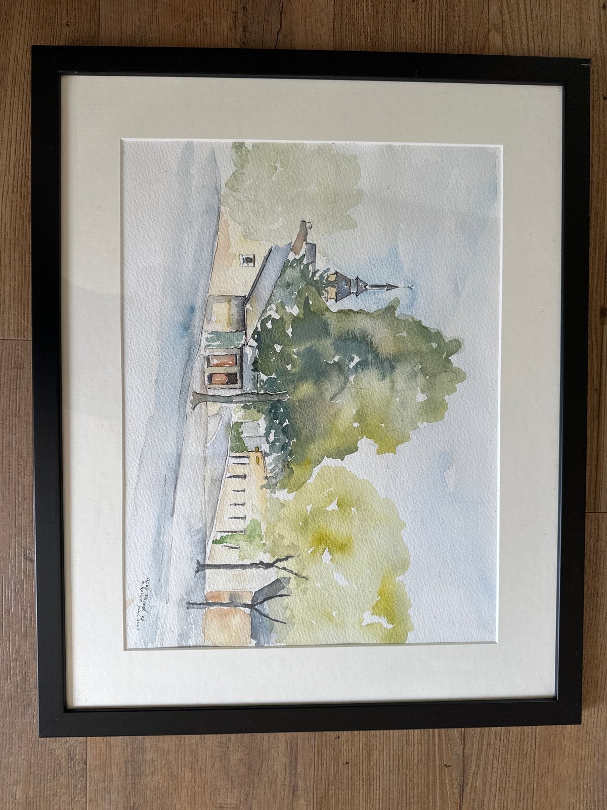 Ingelijste aquarel Ben Relker Frans dorpsgezicht, Ophalen, Realistisch, Aquarel, Ingelijst