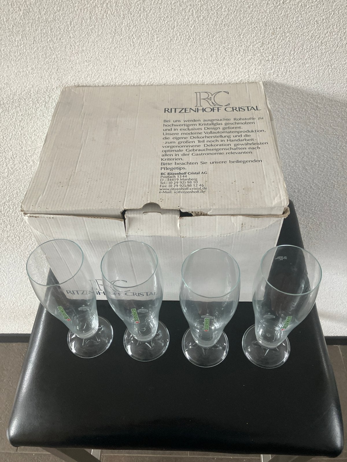 Set van 12 Ritzenhoff Cristal Heineken bierglazen, Antiek en Kunst, Ophalen of Verzenden