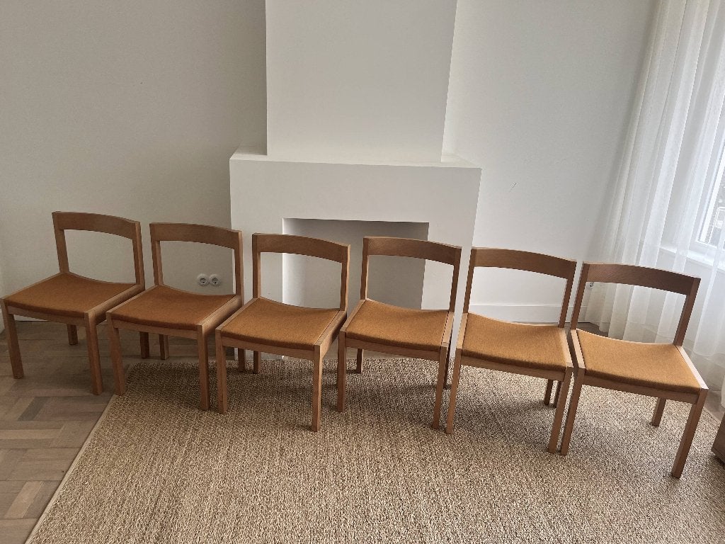 Gerard Geytenbeek AZS gesigneerd 6 eikenhouten stoelen, Ophalen, Gebruikt, Bruin, Stof