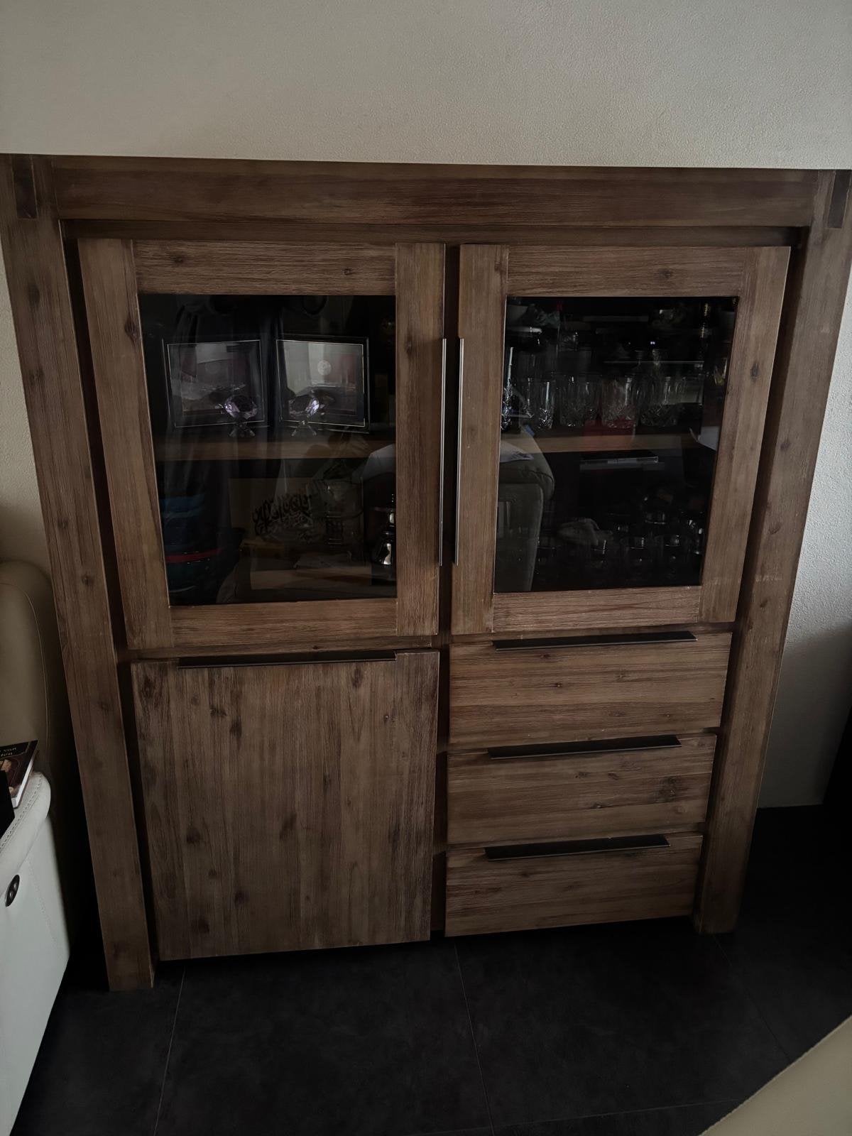 Acacia houten kast, Ophalen, Gebruikt, 100 tot 150 cm, Met lade(s)