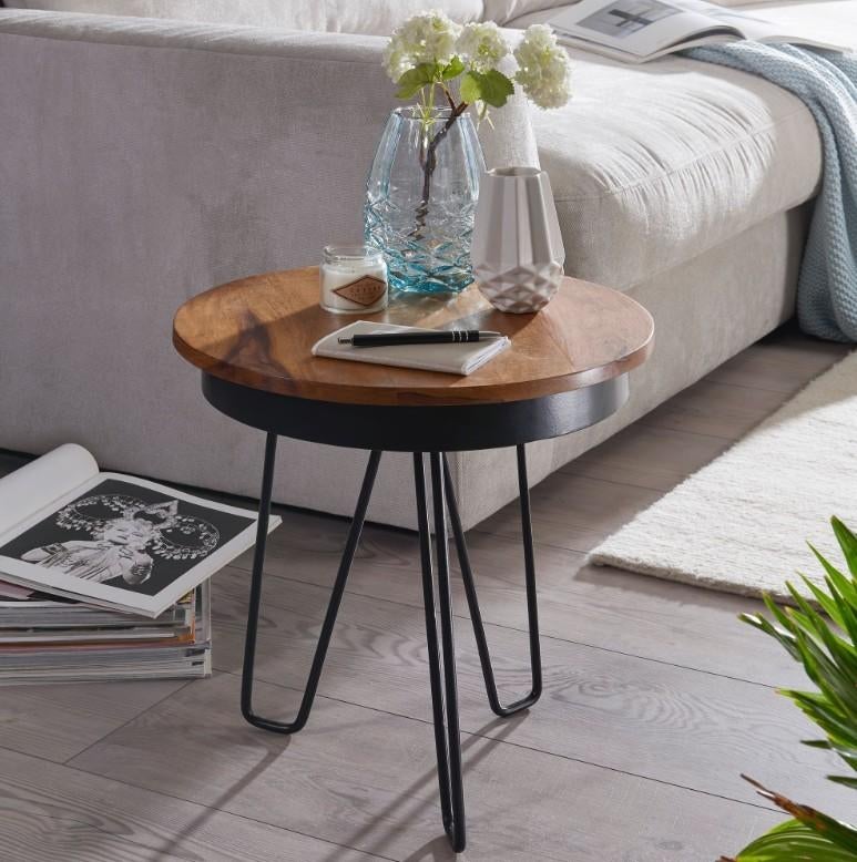 bijzettafel sheehsam hout 43 cm NIEUW VOORRAAD, 45 tot 60 cm, Minder dan 55 cm, Rond, Nieuw