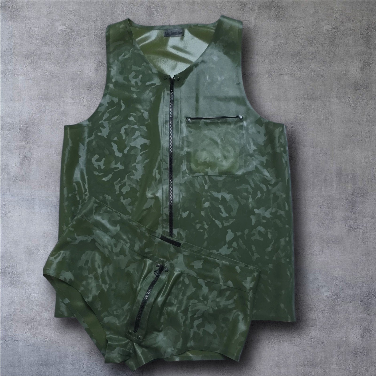 Latex Herenset Camo L/XL - Singlet & Boxer met Rits, Verzenden, Nieuw, Latexsensation