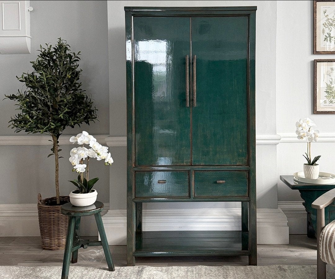 Nieuwe Oriental Kast teak (groen-glanzend), Ophalen, 200 cm of meer, Teakhout, Nieuw