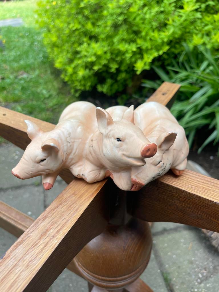 Decoratief varkensbeeldje - Drie biggetjes, Ophalen of Verzenden, Gebruikt, Boerderijdier, Beeldje of Figuurtje